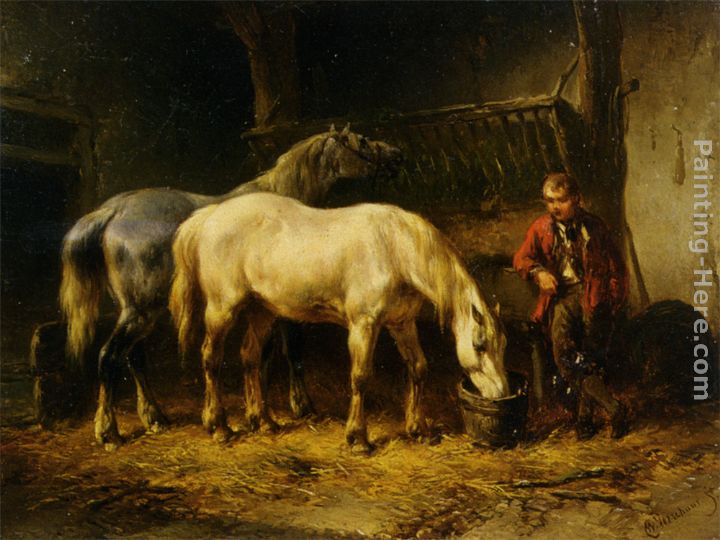 Feeding the Horses painting - Wouter Verschuur Feeding the Horses art painting